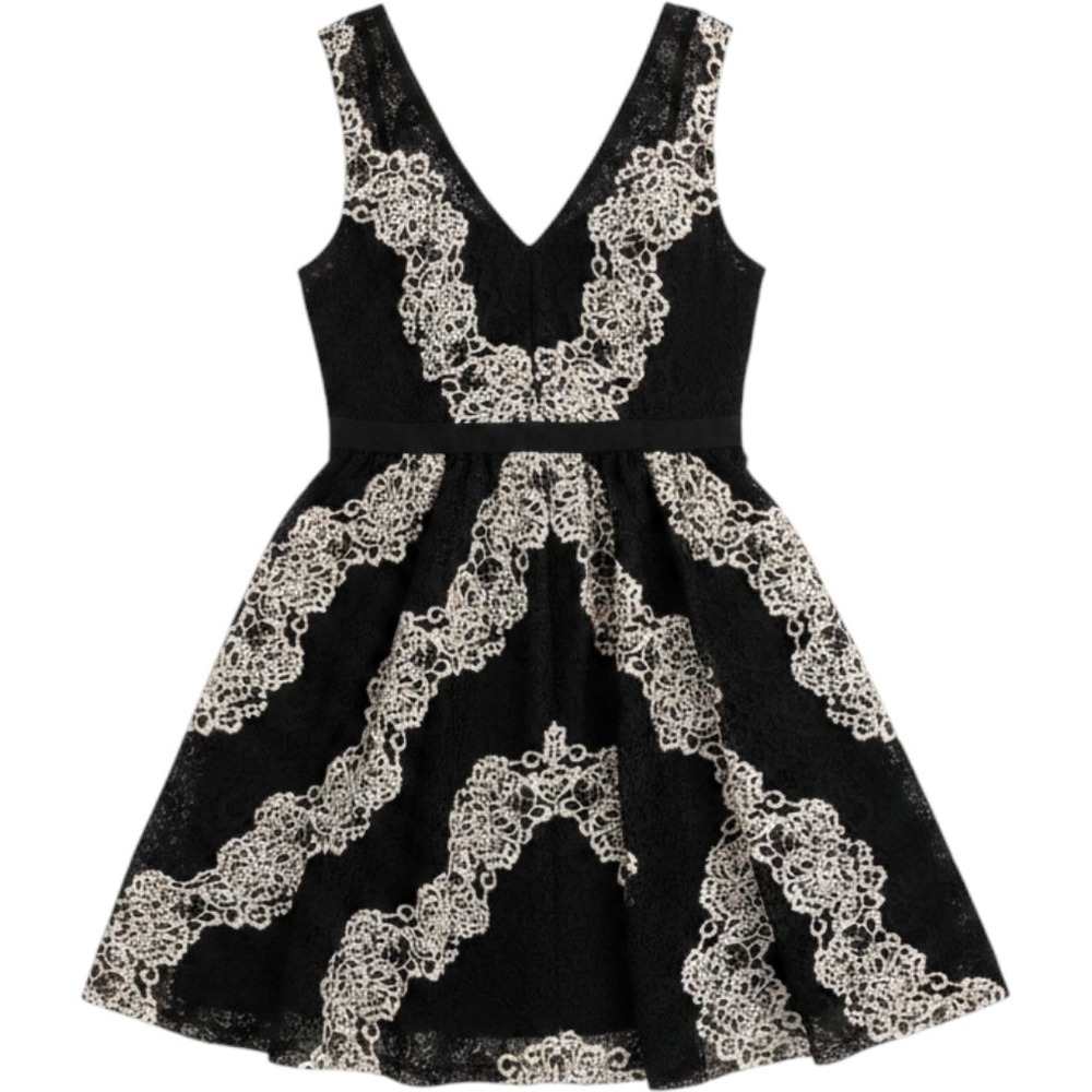 Plenty Dresses by Tracy Reese Dress Size 2 Black Lace Fit Flare V-Neck Mini